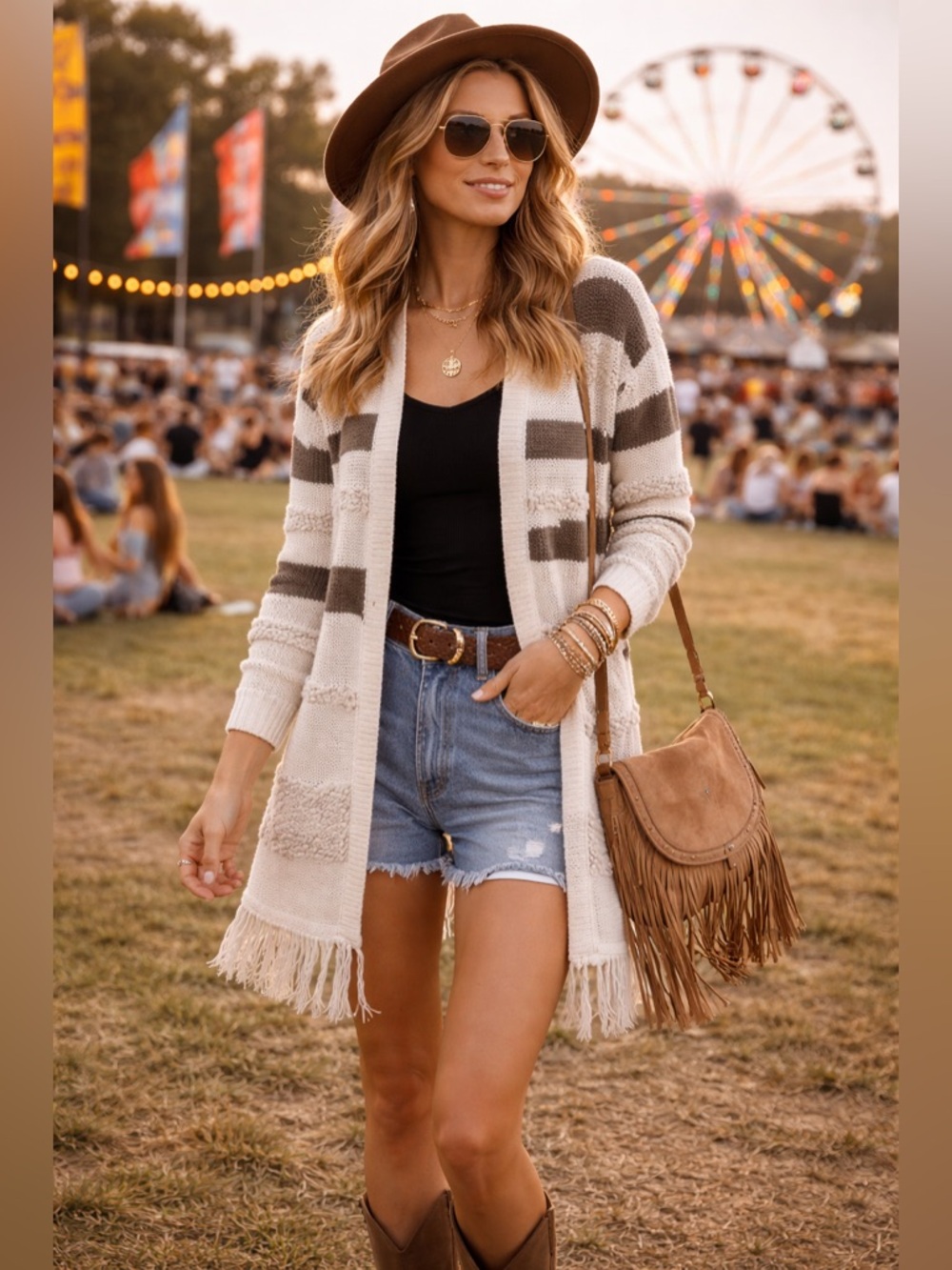 Obey No.89 Propaganda Fringe Cardigan Women’s M Cream Boho Western Festival E